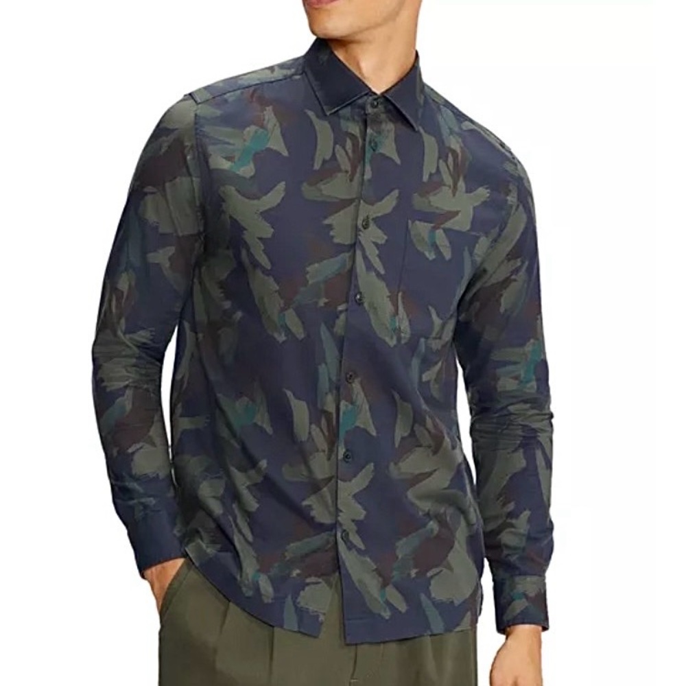 TED BAKER LONDON Fielder Camo Shirt Button-up 4 Blue Green Streetwear Work Date